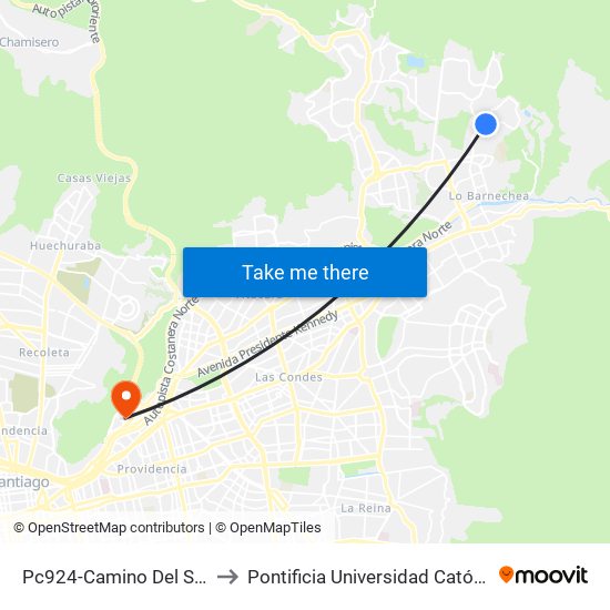 Pc924-Camino Del Sol / Esq. Camino Del Maillín to Pontificia Universidad Católica De Chile - Campus Lo Contador map