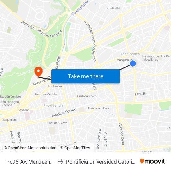 Pc95-Av. Manquehue Sur / Esq. El Director to Pontificia Universidad Católica De Chile - Campus Lo Contador map