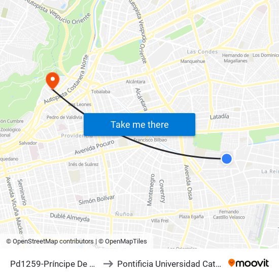 Pd1259-Príncipe De Gales / Esq. Salvador Izquierdo to Pontificia Universidad Católica De Chile - Campus Lo Contador map