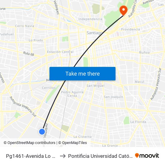 Pg1461-Avenida Lo Espejo / Esq. Altura Del 2700 to Pontificia Universidad Católica De Chile - Campus Lo Contador map