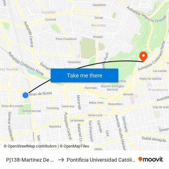 Pj138-Martínez De Rozas / Esq. Rivas Vicuña to Pontificia Universidad Católica De Chile - Campus Lo Contador map