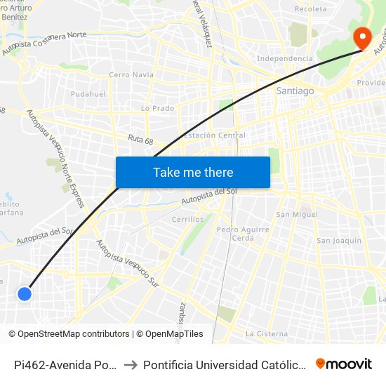 Pi462-Avenida Portales / Esq. Siglo XX to Pontificia Universidad Católica De Chile - Campus Lo Contador map