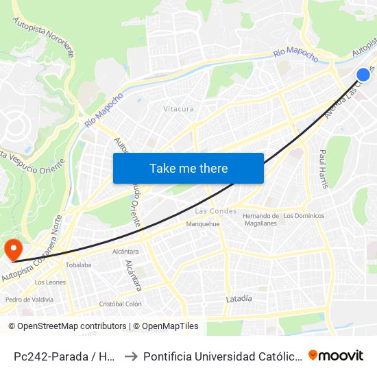 Pc242-Parada / Homecenter Las Condes to Pontificia Universidad Católica De Chile - Campus Lo Contador map
