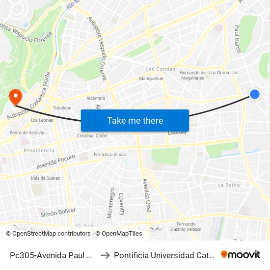 Pc305-Avenida Paul Harris / Esq. Av. Cristóbal Colón to Pontificia Universidad Católica De Chile - Campus Lo Contador map