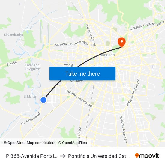 Pi368-Avenida Portales / Esq. Av. El Conquistador to Pontificia Universidad Católica De Chile - Campus Lo Contador map