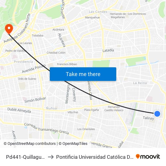 Pd441-Quillagua / Esq. Mamiña to Pontificia Universidad Católica De Chile - Campus Lo Contador map