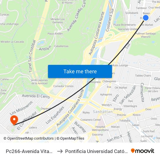 Pc266-Avenida Vitacura / Esq. Nueva Costanera to Pontificia Universidad Católica De Chile - Campus Lo Contador map