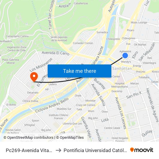 Pc269-Avenida Vitacura / Esq. Encomenderos to Pontificia Universidad Católica De Chile - Campus Lo Contador map