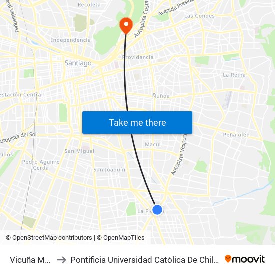 Vicuña Mackenna to Pontificia Universidad Católica De Chile - Campus Lo Contador map