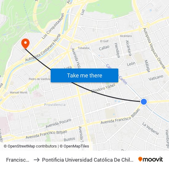 Francisco Bilbao to Pontificia Universidad Católica De Chile - Campus Lo Contador map