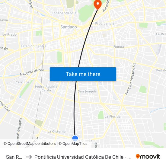 San Ramón to Pontificia Universidad Católica De Chile - Campus Lo Contador map