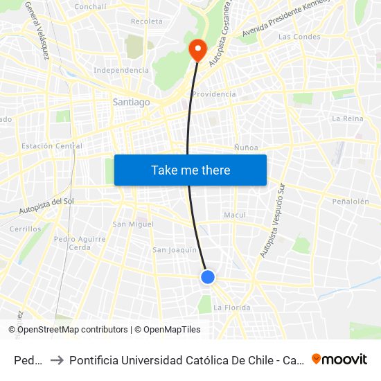 Pedrero to Pontificia Universidad Católica De Chile - Campus Lo Contador map