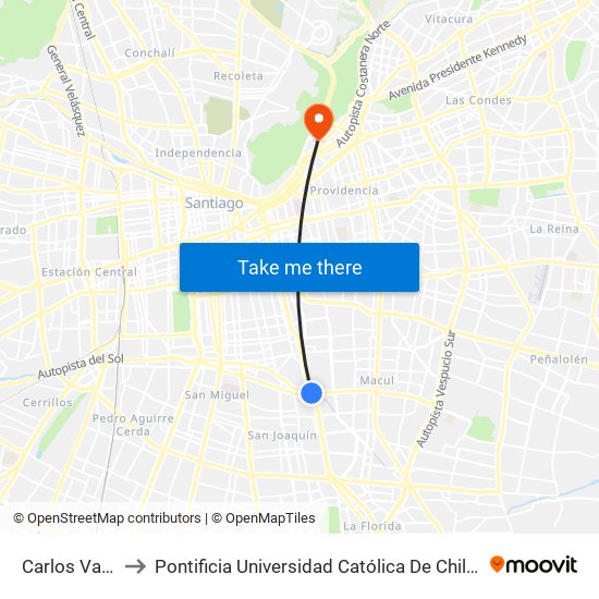 Carlos Valdovinos to Pontificia Universidad Católica De Chile - Campus Lo Contador map