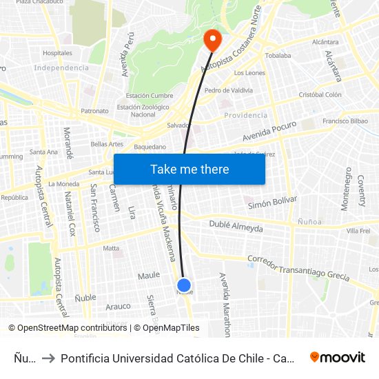 Ñuble to Pontificia Universidad Católica De Chile - Campus Lo Contador map