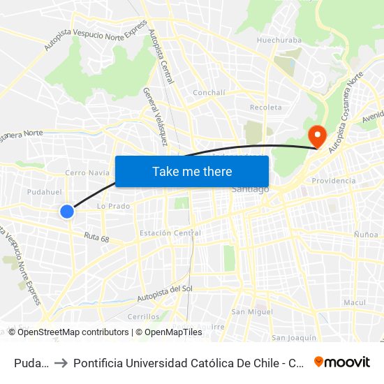 Pudahuel to Pontificia Universidad Católica De Chile - Campus Lo Contador map