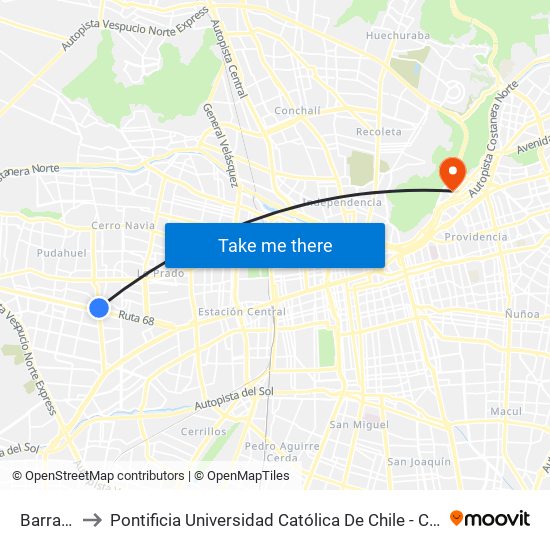Barrancas to Pontificia Universidad Católica De Chile - Campus Lo Contador map