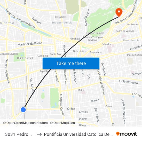 3031 Pedro Aguirre Cerda to Pontificia Universidad Católica De Chile - Campus Lo Contador map