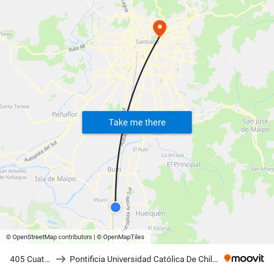 405 Cuatro Norte to Pontificia Universidad Católica De Chile - Campus Lo Contador map