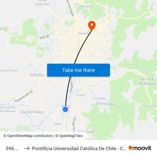 596 Maipú to Pontificia Universidad Católica De Chile - Campus Lo Contador map