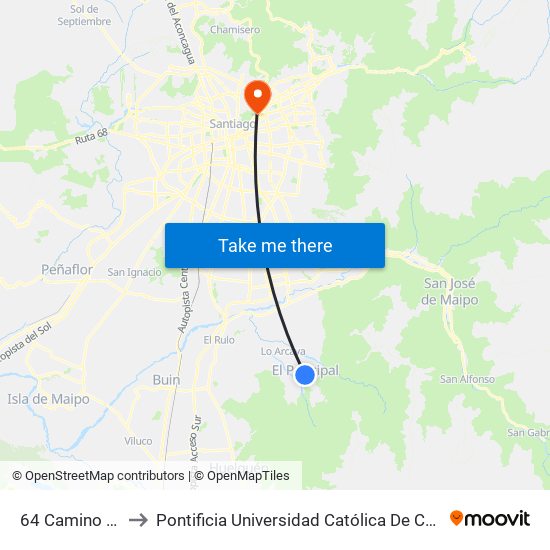 64 Camino El Chalaco to Pontificia Universidad Católica De Chile - Campus Lo Contador map