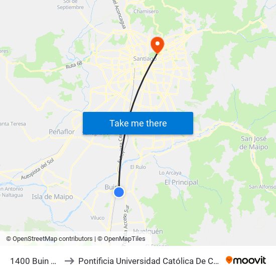 1400 Buin Alto Jahuel to Pontificia Universidad Católica De Chile - Campus Lo Contador map