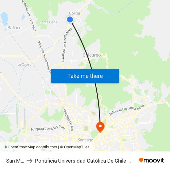 San Miguel to Pontificia Universidad Católica De Chile - Campus Lo Contador map