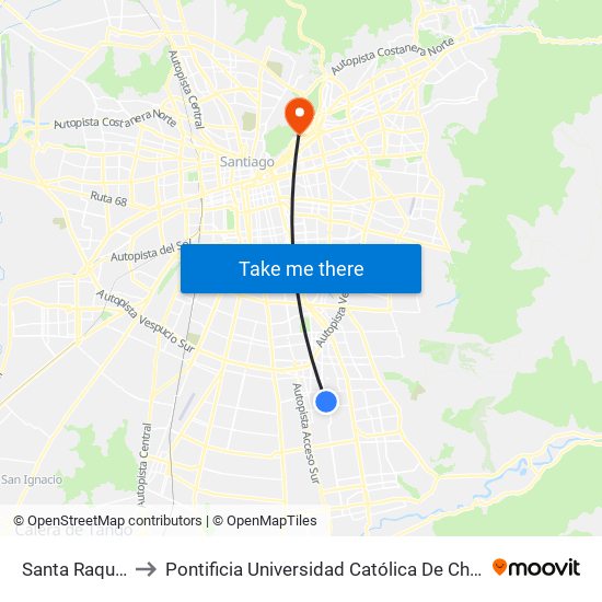 Santa Raquel, 10822 to Pontificia Universidad Católica De Chile - Campus Lo Contador map