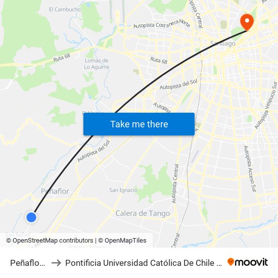 Peñaflor, 3600 to Pontificia Universidad Católica De Chile - Campus Lo Contador map