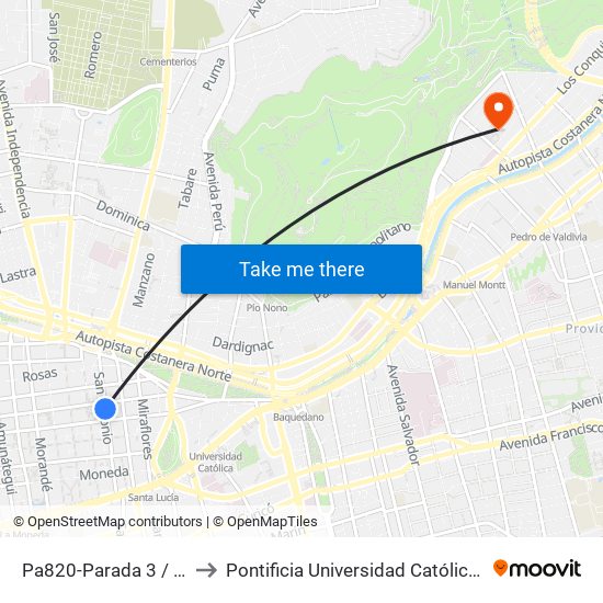 Pa820-Parada 3 / Merced - San Antonio to Pontificia Universidad Católica De Chile - Campus Lo Contador map