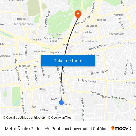 Metro Ñuble (Padre Orellana Esq. Ñuble) to Pontificia Universidad Católica De Chile - Campus Lo Contador map