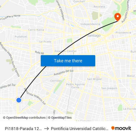 Pi1818-Parada 12 / (M) Plaza De Maipú to Pontificia Universidad Católica De Chile - Campus Lo Contador map