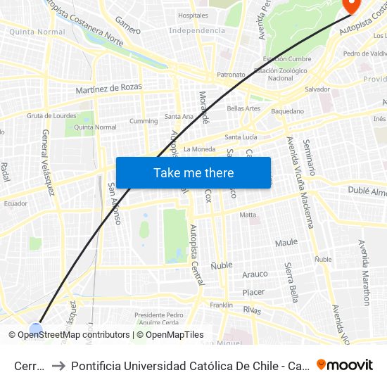 Cerrillos to Pontificia Universidad Católica De Chile - Campus Lo Contador map