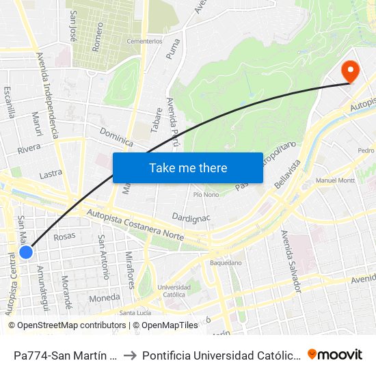 Pa774-San Martín / Esq. Santo Domingo to Pontificia Universidad Católica De Chile - Campus Lo Contador map