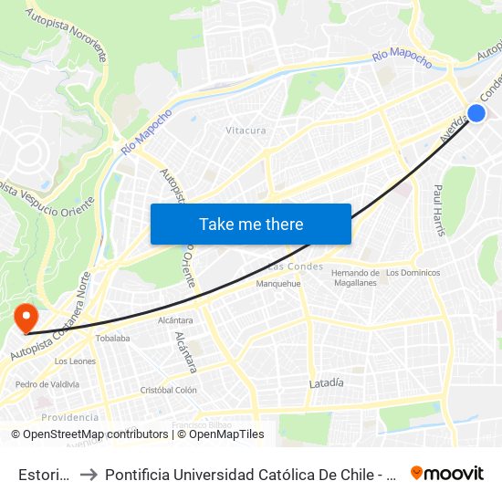 Estoril, 200 to Pontificia Universidad Católica De Chile - Campus Lo Contador map