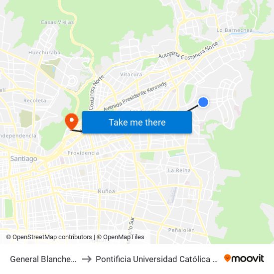 General Blanche / Camino Mirasol to Pontificia Universidad Católica De Chile - Campus Lo Contador map