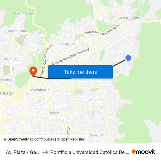 Av. Plaza / General Blanche to Pontificia Universidad Católica De Chile - Campus Lo Contador map