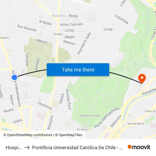Hospitales to Pontificia Universidad Católica De Chile - Campus Lo Contador map