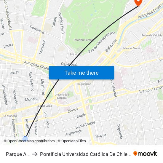 Parque Almagro to Pontificia Universidad Católica De Chile - Campus Lo Contador map