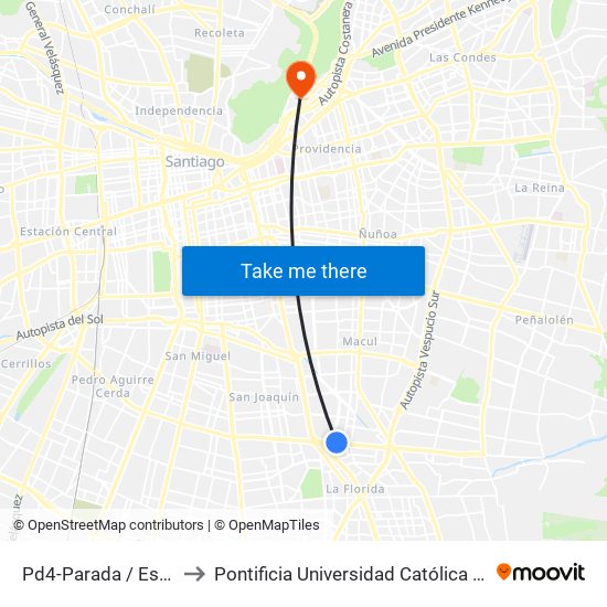 Pd4-Parada / Estadio Monumental to Pontificia Universidad Católica De Chile - Campus Lo Contador map