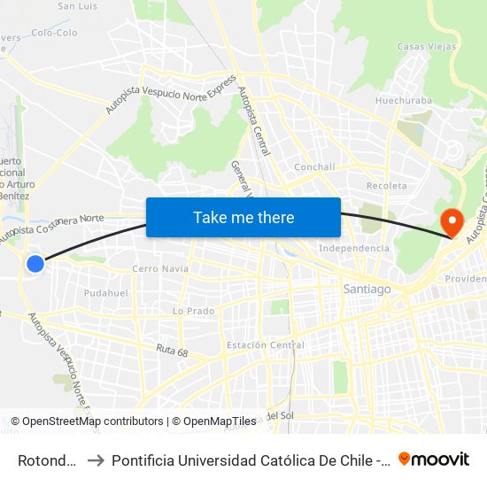 Rotonda Enea to Pontificia Universidad Católica De Chile - Campus Lo Contador map