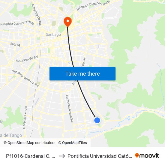 Pf1016-Cardenal C. Oviedo / Esq. Los Españoles to Pontificia Universidad Católica De Chile - Campus Lo Contador map