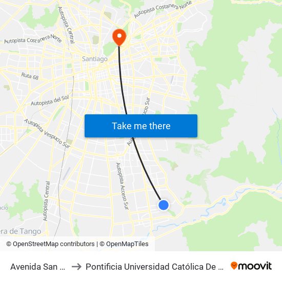 Avenida San Carlos, 1505 to Pontificia Universidad Católica De Chile - Campus Lo Contador map