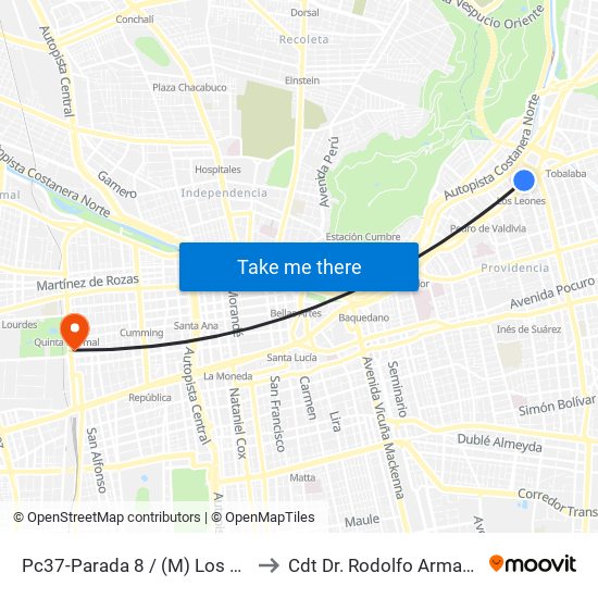 Pc37-Parada 8 / (M) Los Leones to Cdt Dr. Rodolfo Armas Cruz map
