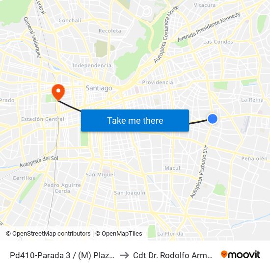 Pd410-Parada 3 / (M) Plaza Egaña to Cdt Dr. Rodolfo Armas Cruz map