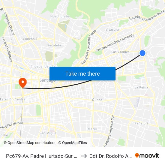 Pc679-Av. Padre Hurtado-Sur / Esq. Patagonia to Cdt Dr. Rodolfo Armas Cruz map