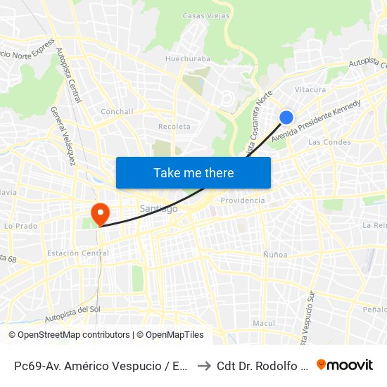 Pc69-Av. Américo Vespucio / Esq. Avenida Vitacura to Cdt Dr. Rodolfo Armas Cruz map