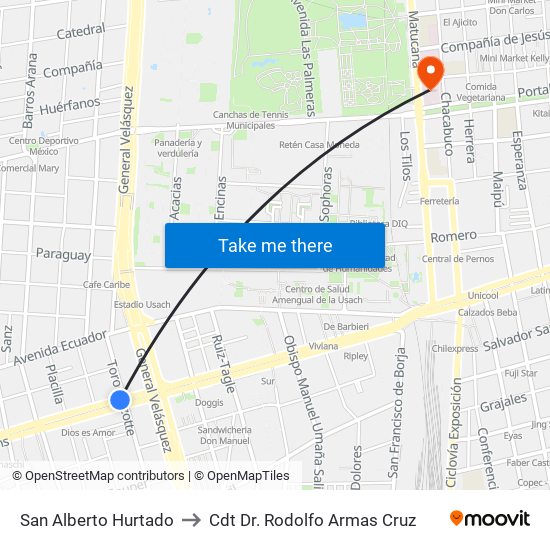 San Alberto Hurtado to Cdt Dr. Rodolfo Armas Cruz map