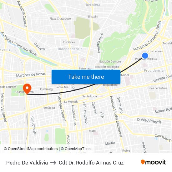 Pedro De Valdivia to Cdt Dr. Rodolfo Armas Cruz map