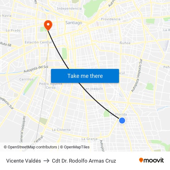 Vicente Valdés to Cdt Dr. Rodolfo Armas Cruz map