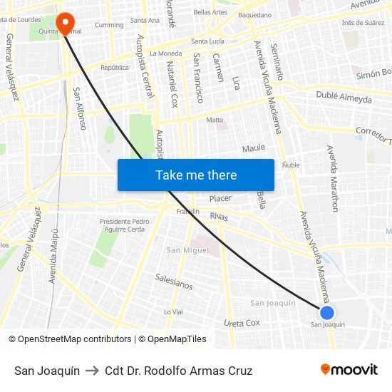 San Joaquín to Cdt Dr. Rodolfo Armas Cruz map